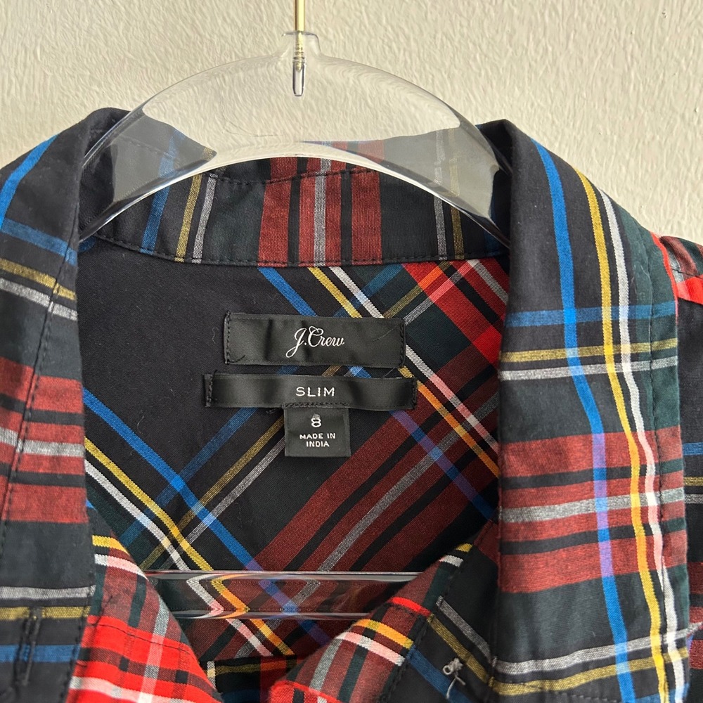 J.Crew Button Down Shirt Black Red Plaid 8 Slim Fit Stretch K3726 Long Sleeve - Picture 2 of 6